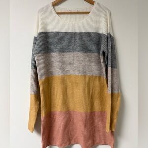 Colorful Striped Women's Sweater Longer Design